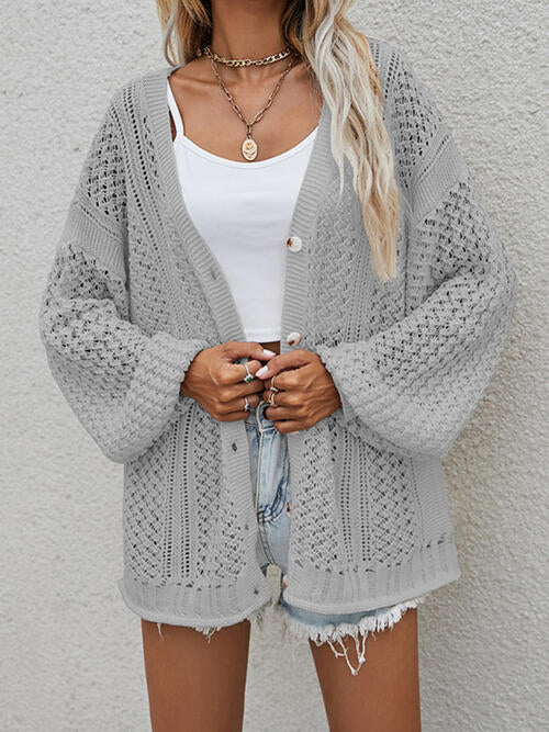Openwork Button Front Cardigan-Teresa's Fashionista LLC