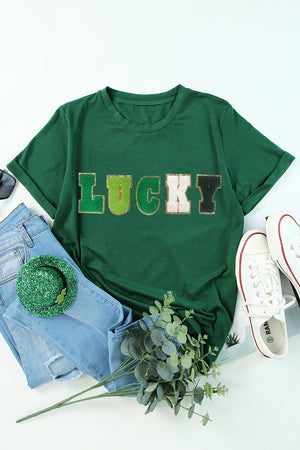LUCKY Round Neck Short Sleeve T-Shirt-Teresa's Fashionista LLC