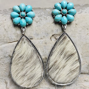 Turquoise Flower Teardrop Earrings-Teresa's Fashionista LLC