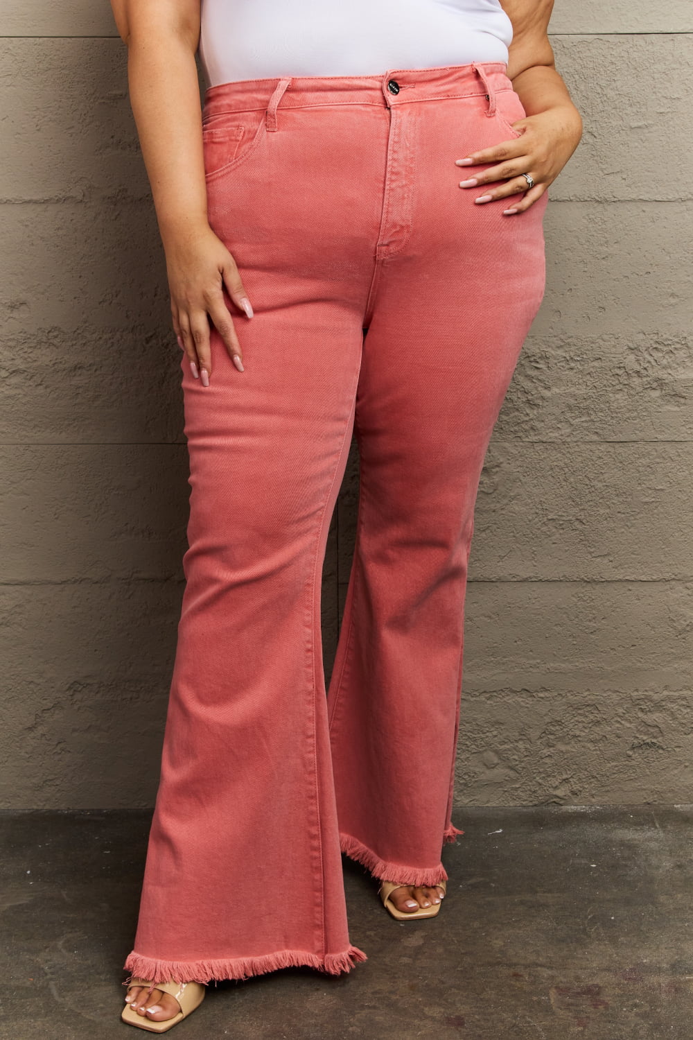 RISEN Bailey Full Size High Waist Side Slit Flare Jeans-Teresa's Fashionista LLC