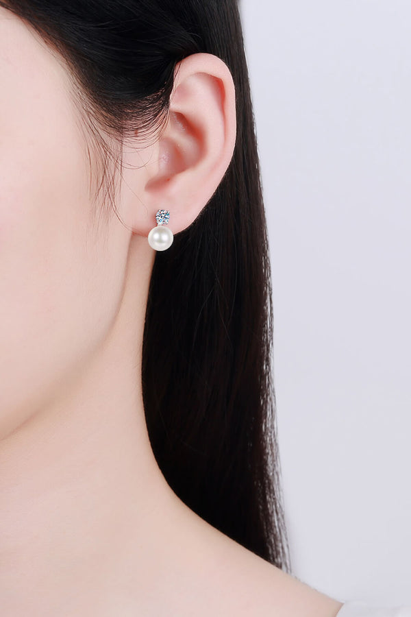 Moissanite Pearl Stud Earrings-Teresa's Fashionista LLC
