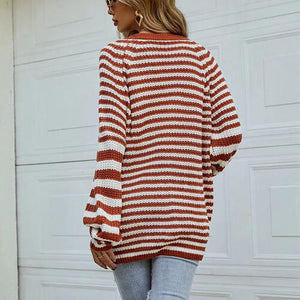 Striped Button Down Long Sleeve Cardigan-Teresa's Fashionista LLC
