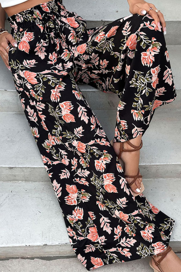 Floral Pull-On Wide Leg Pants-Teresa's Fashionista LLC