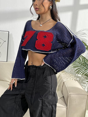 Contrast Patches Long Sleeve Cropped Knit Top-Teresa's Fashionista LLC