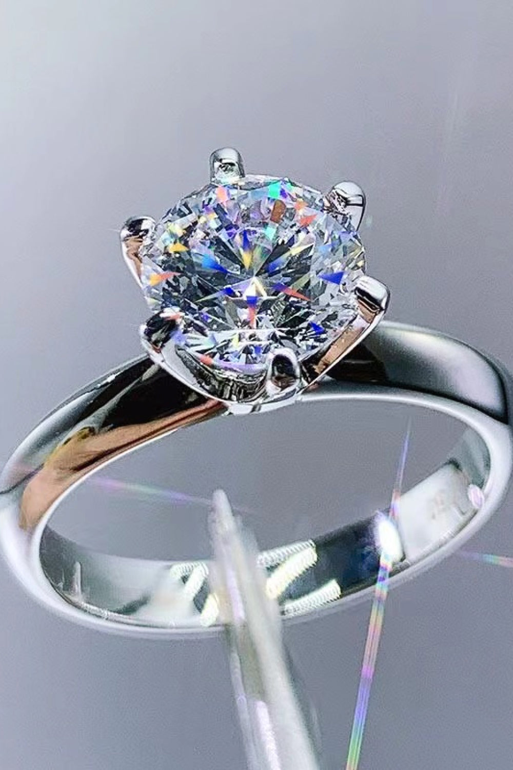 925 Sterling Silver 3 Carat Moissanite 6-Prong Ring-Teresa's Fashionista LLC