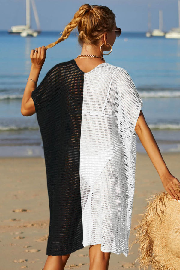 Two-Tone Side Slit Open Front Cover Up-Teresa's Fashionista LLC
