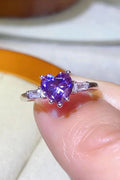 1 Carat Moissanite Heart-Shaped Platinum-Plated Ring in Purple-Teresa's Fashionista LLC