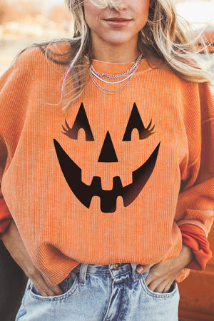 Round Neck Dropped Shoulder Jack-O'-Lantern Graphic Sweatshirt-Teresa's Fashionista LLC