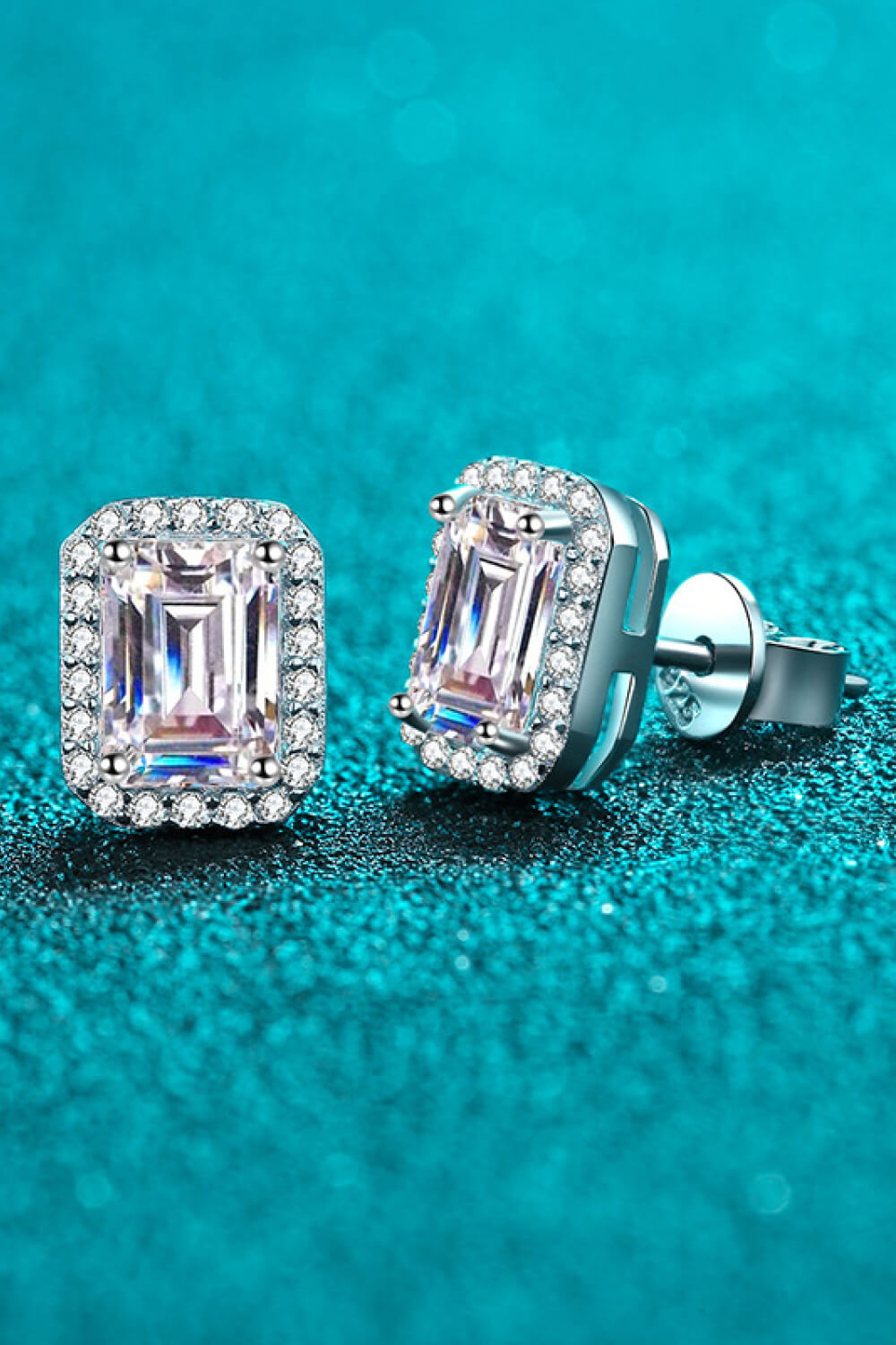 1 Carat Moissanite Rhodium-Plated Square Stud Earrings-Teresa's Fashionista LLC