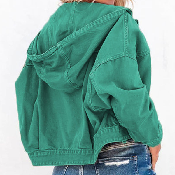 Hooded Dropped Shoulder Denim Jacket-Teresa's Fashionista LLC