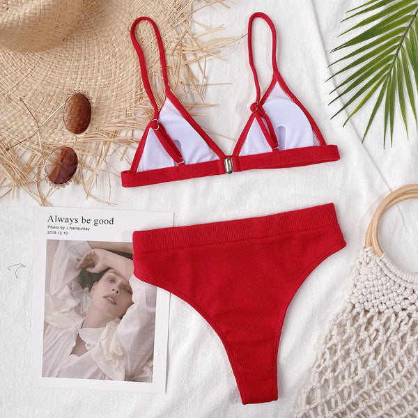 Spaghetti Strap Ribbed Bikini Set-Teresa's Fashionista LLC