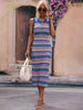 Striped Round Neck Sleeveless Midi Cover Up Dress-Teresa's Fashionista LLC
