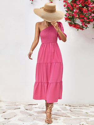 Smocked One-Shoulder Midi Dress-Teresa's Fashionista LLC