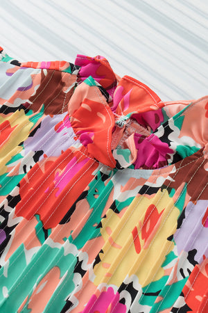 Multicolored Flutter Sleeve Mock Neck Blouse-Teresa's Fashionista LLC