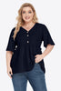 Plus Size Buttoned V-Neck Frill Trim Babydoll Blouse-Teresa's Fashionista LLC