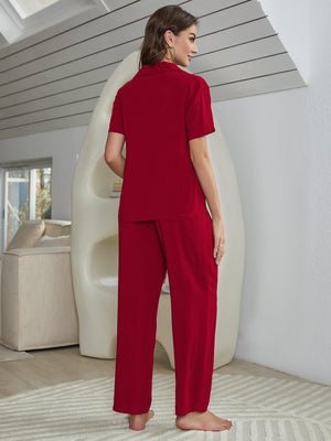 Short Sleeve Shirt, Bralette, and Pants Lounge Set-Teresa's Fashionista LLC