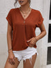 Buttoned V-Neck Short Sleeve Blouse-Teresa's Fashionista LLC