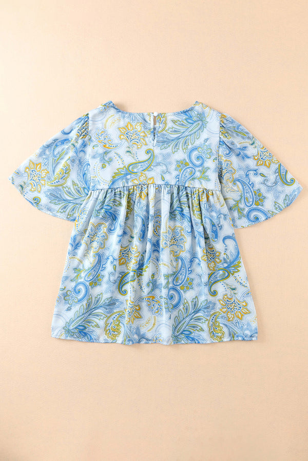 Printed Round Neck Short Sleeve Blouse-Teresa's Fashionista LLC