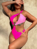 One-Shoulder Cutout Ring Detail One-Piece Swimsuit-Teresa's Fashionista LLC