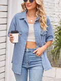 Collared Neck Short Sleeve Denim Jacket-Teresa's Fashionista LLC