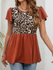 Leopard Round Neck Flutter Sleeve Babydoll Blouse-Teresa's Fashionista LLC