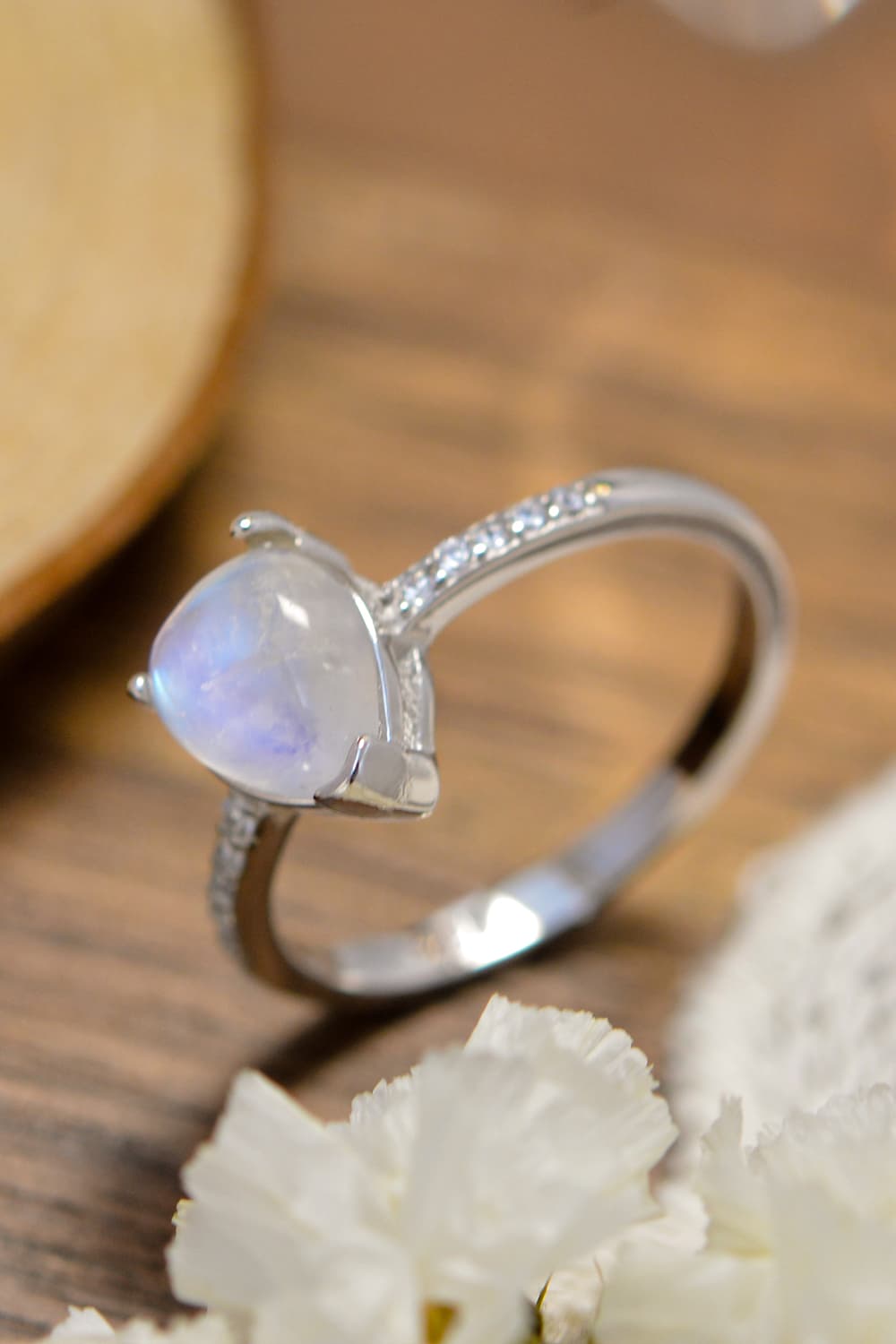 High Quality Natural Moonstone Teardrop Side Stone Ring-Teresa&#39;s Fashionista LLC