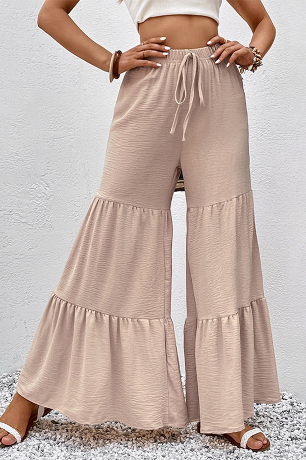 Drawstring Waist Tiered Flare Culottes-Teresa's Fashionista LLC