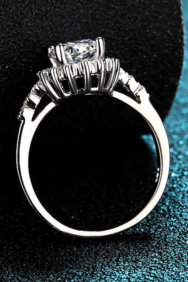 1 Carat Moissanite Rhodium-Plated Halo Ring-Teresa's Fashionista LLC