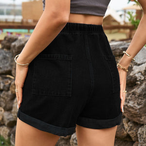 Drawstring High Waist Denim Shorts with Pockets-Teresa's Fashionista LLC