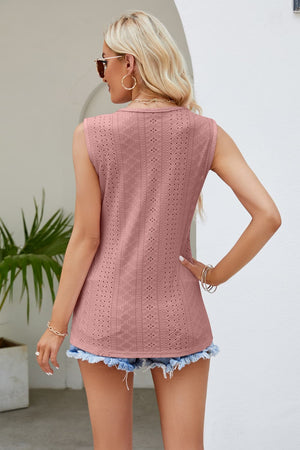 Spliced Lace V-Neck Tank-Teresa's Fashionista LLC