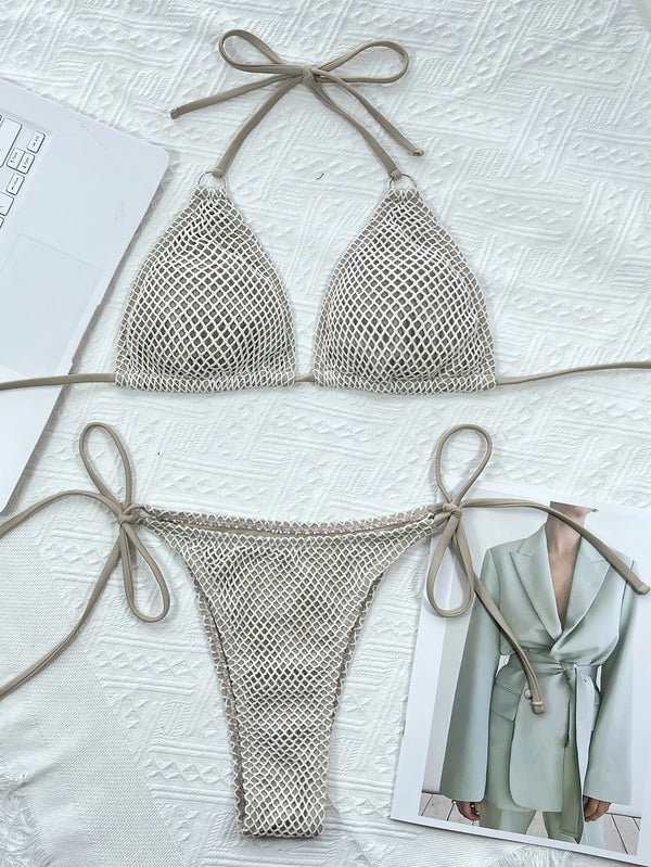 Halter Neck Tie Back Bikini Set-Teresa's Fashionista LLC