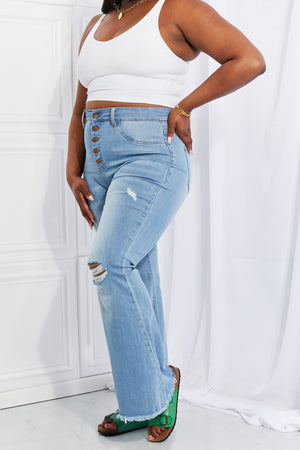 Vibrant MIU Full Size Jess Button Flare Jeans-Teresa's Fashionista LLC