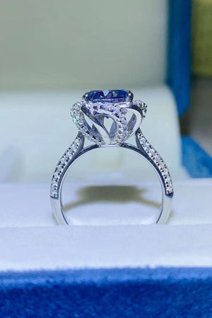 2 Carat Cobalt Blue Moissanite 925 Sterling Silver Ring-Teresa's Fashionista LLC