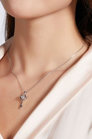 Moissanite Key Pendant Necklace-Teresa's Fashionista LLC