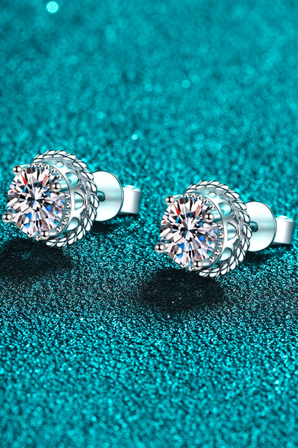 1 Carat Moissanite Rhodium-Plated Round Stud Earrings-Teresa's Fashionista LLC