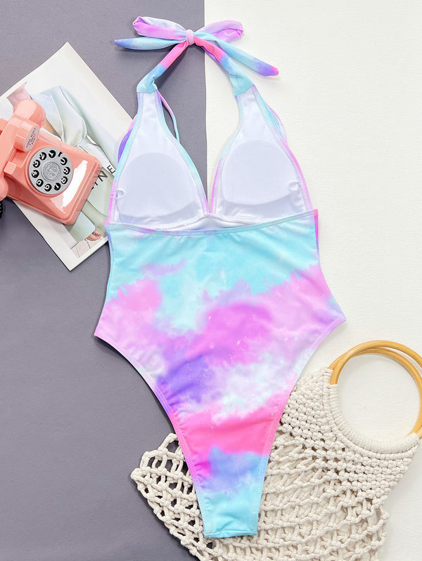 Tie-Dye Halter Neck One-Piece Swimsuit-Teresa's Fashionista LLC