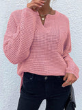 Notched Long Sleeve Sweater-Teresa's Fashionista LLC
