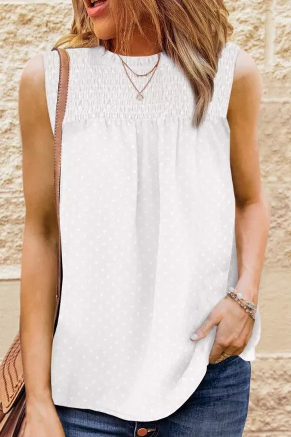 Smocked Tie Back Frill Trim Tank-Teresa's Fashionista LLC