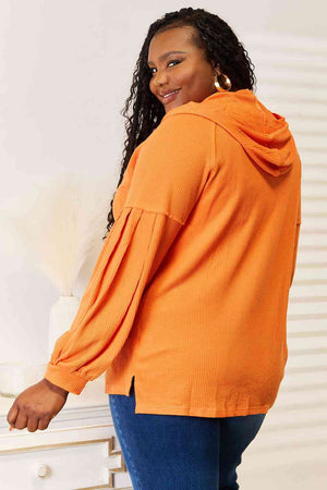Basic Bae Side Slit Buttoned Waffle Knit Hoodie-Teresa's Fashionista LLC