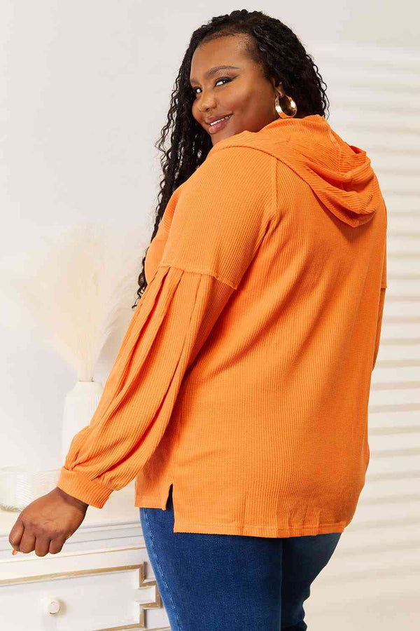 Basic Bae Side Slit Buttoned Waffle Knit Hoodie-Teresa's Fashionista LLC