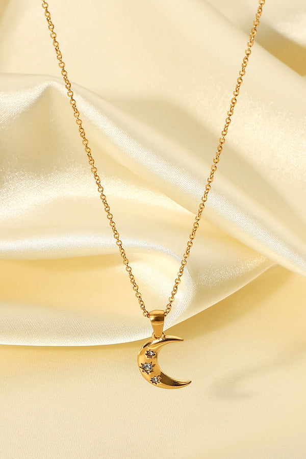 18K Gold Plated Inlaid Zircon Moon Pendant Necklace-Teresa's Fashionista LLC
