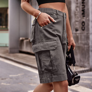 Denim Cargo Shorts with Pockets-Teresa's Fashionista LLC