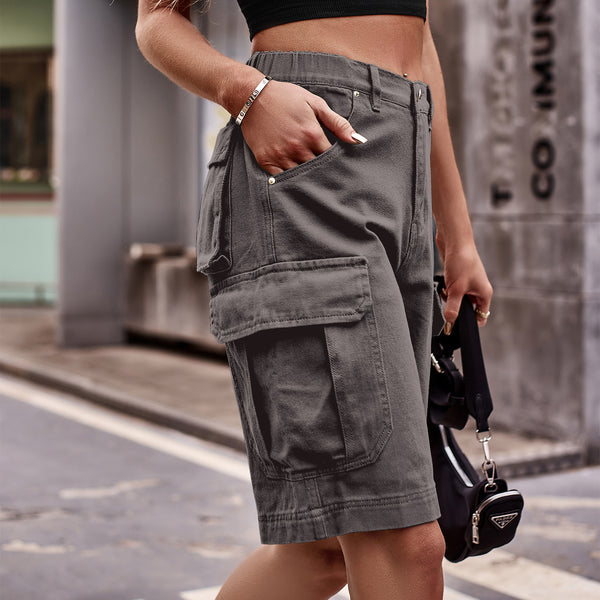 Denim Cargo Shorts with Pockets-Teresa's Fashionista LLC