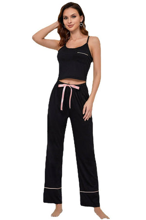 Contrast Trim Cropped Cami and Pants Loungewear Set-Teresa's Fashionista LLC