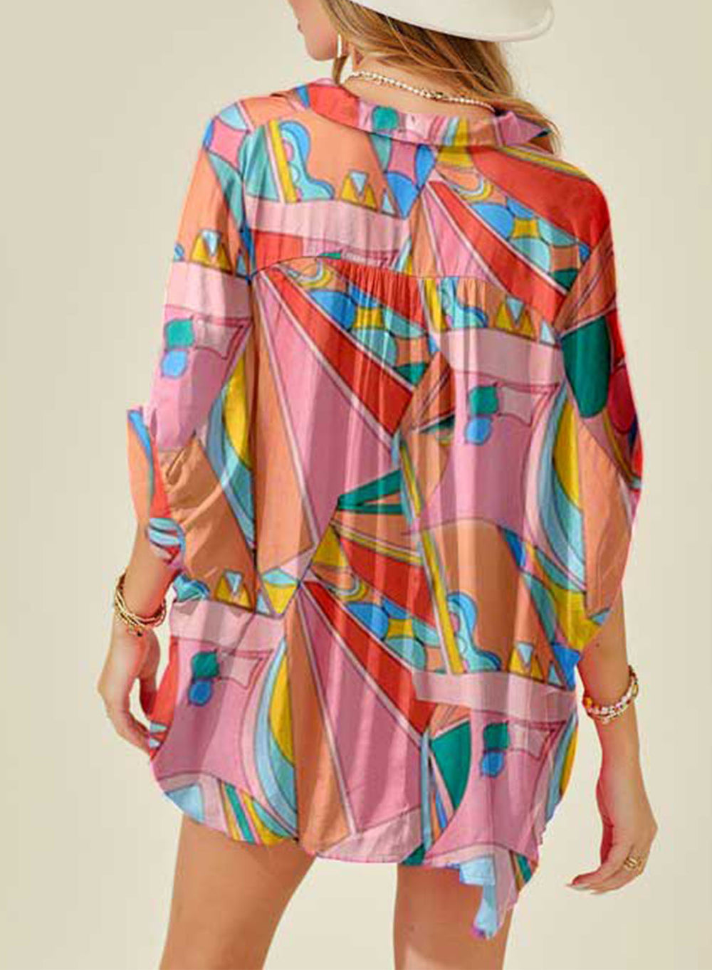 Printed Dolman Sleeve Collared Shirt-Teresa's Fashionista LLC