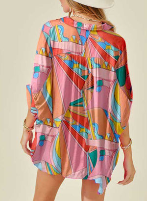 Printed Dolman Sleeve Collared Shirt-Teresa's Fashionista LLC