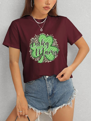 LUCKY MAMA Round Neck T-Shirt-Teresa's Fashionista LLC