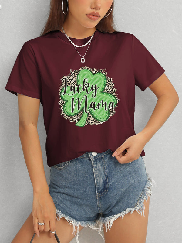 LUCKY MAMA Round Neck T-Shirt-Teresa's Fashionista LLC