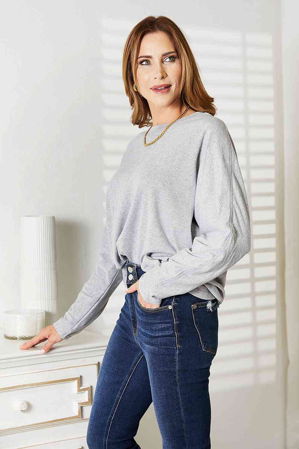 Double Take Seam Detail Round Neck Long Sleeve Top-Teresa's Fashionista LLC