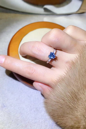 1 Carat Moissanite Heart-Shaped Platinum-Plated Ring in Blue-Teresa's Fashionista LLC